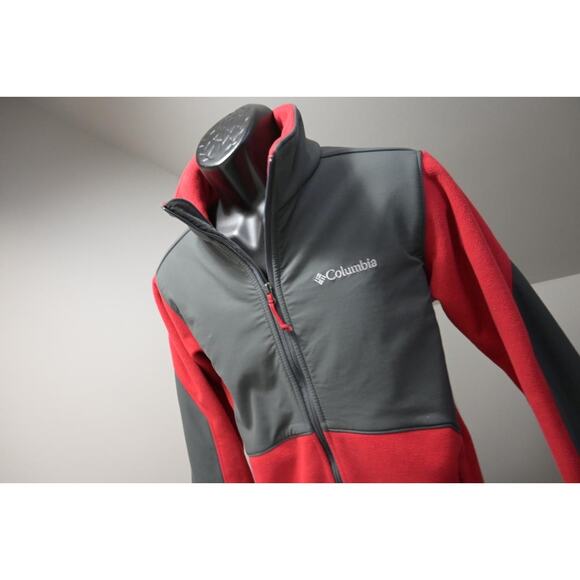 Columbia Full Zip Fleece Softshell Jacket Omni-Shield Red Gray Mens Sz Medium